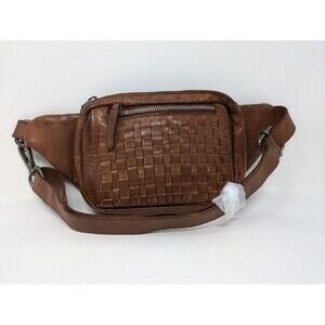 Vilenca Holland Woven Leather Belt Bag Boho Fanny Pack Hip Sack Brown NWOT